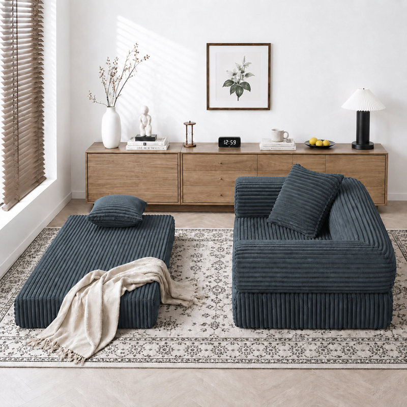 Canapé-lit modulaire convertible 77 po, canapé-lit en velours côtelé à assise profonde avec coussins amovibles pour appartement, salon et chambre d'amis