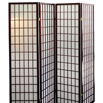 70" Tall 4 Room Divider In Japanese Style With Cherry Finish - Privacy Enhancer Aid Inspired Space Division Helper
