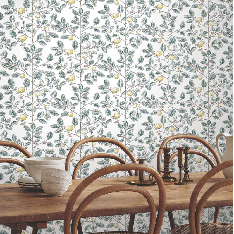 Limoncello Toile Floral Wallpaper Roll, Forest