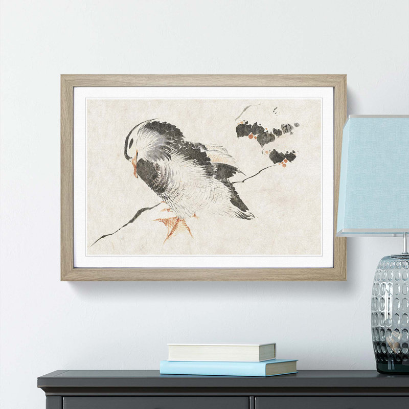 Duck Sketch by Katsushika Hokusai - Picture Frame Drawing Print, Oak Framed, 36cm H x 48cm W x 2cm D