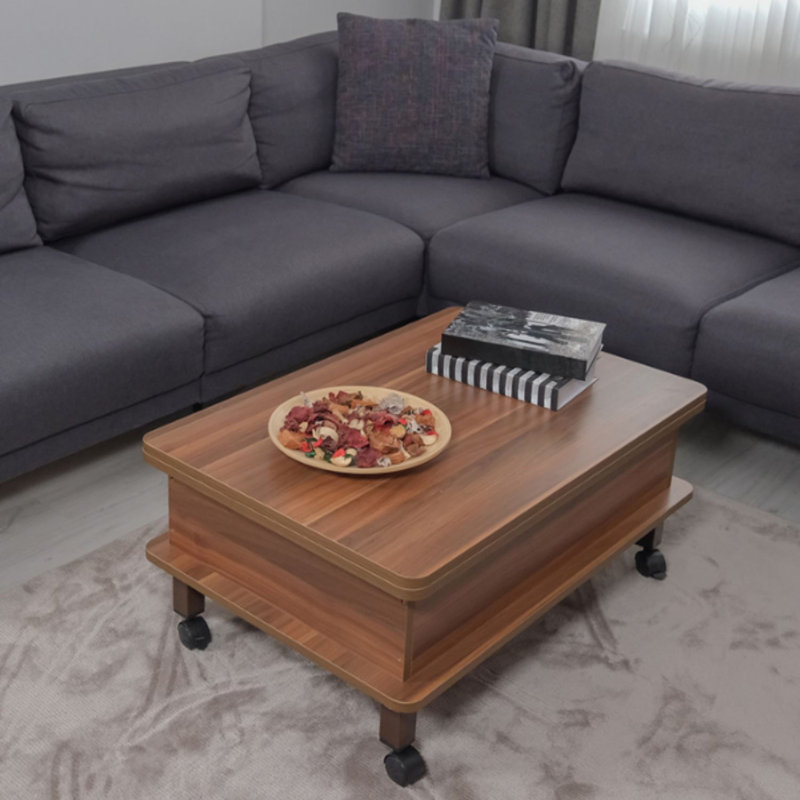 Table basse à roulettes avec rangement Lift-Top, Noyer