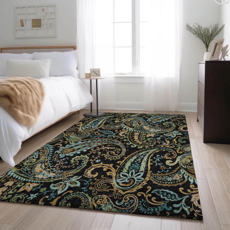 Tapis noir Cerrito AMF533 lavable à la machine de qualité supérieure, Rectangle 5 pi x 7 pi 6 po