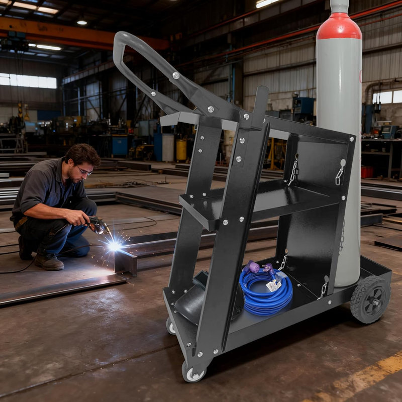 Chariot de soudage à 3 niveaux pour soudeurs TIG MIG et coupeurs à plasma - Capacité de 220 lb - Réservoir de sécurité et chaînes de sécurité - Chariot industriel robuste