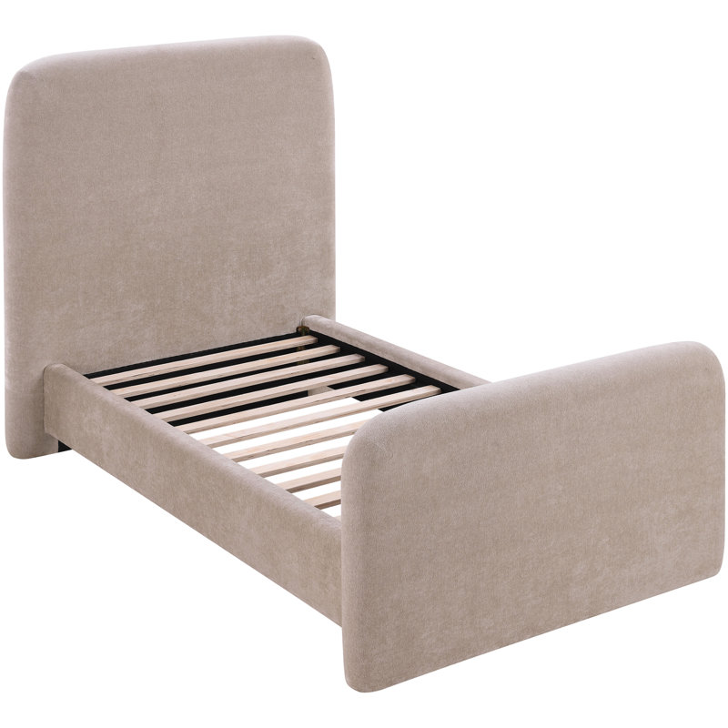 Fira Daliah Chenille Fabric Upholstered Bed, Taupe Chenille Fabric, Twin