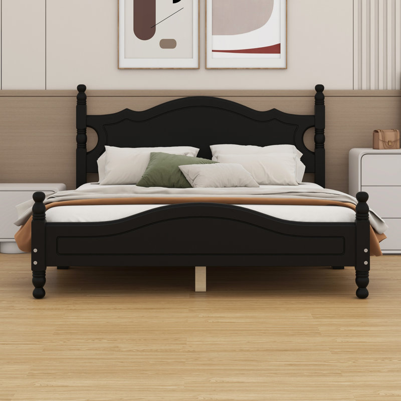 Lit plateforme en bois massif Govea, Grand lit, Noir