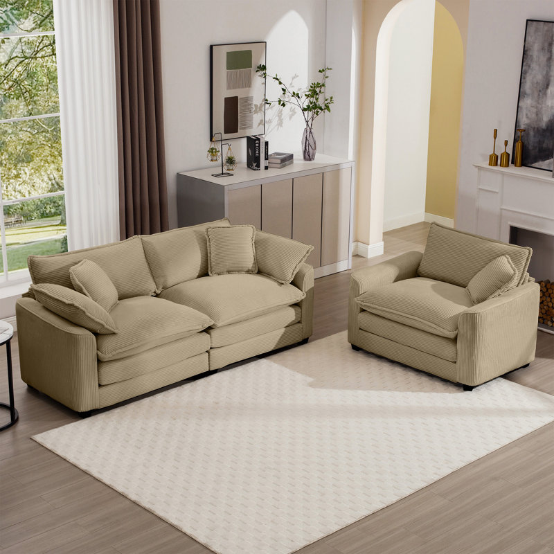 Ensemble de canapé chaleureux et confortable avec coussins et coussins moelleux, tissu en velours côtelé