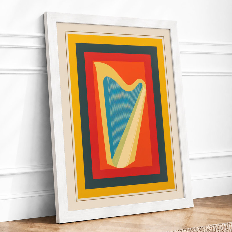 Harp Art Deco - Framed Print, A3 - 42.0 x 29.7 cm, White