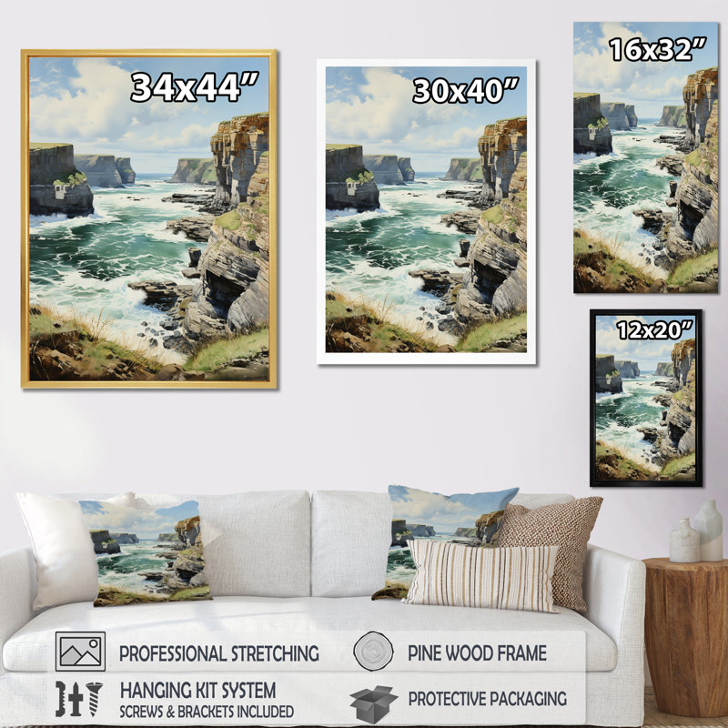 «England Majestic Cliffsengland Landscape II», reproduction sur toile, Cadre photo noir, L 24 po x H 32 po