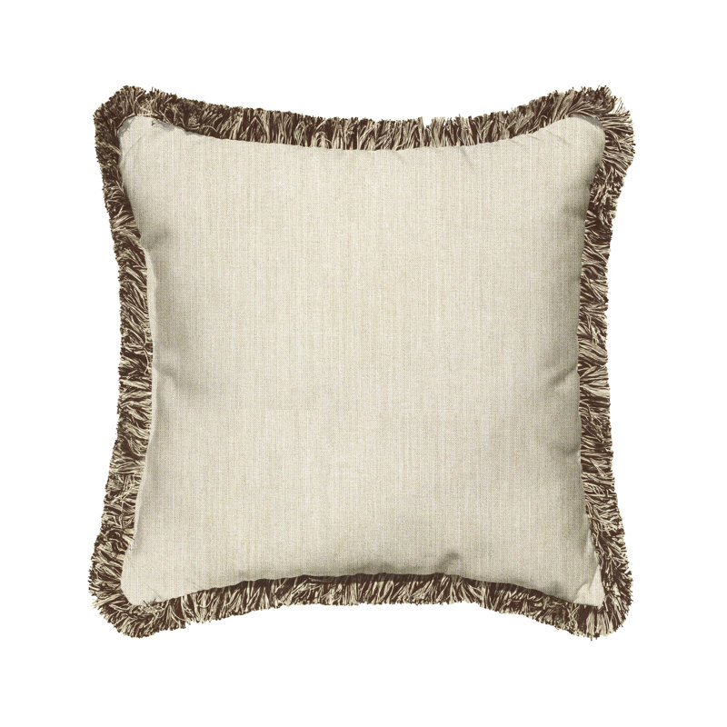 Fringed Outdoor Throw Pillow, Pumice/Brown