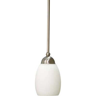 Sussex 1-Light Indoor Brushed Nickel Single Pendant with Etched White Cased Glass Bell Shades