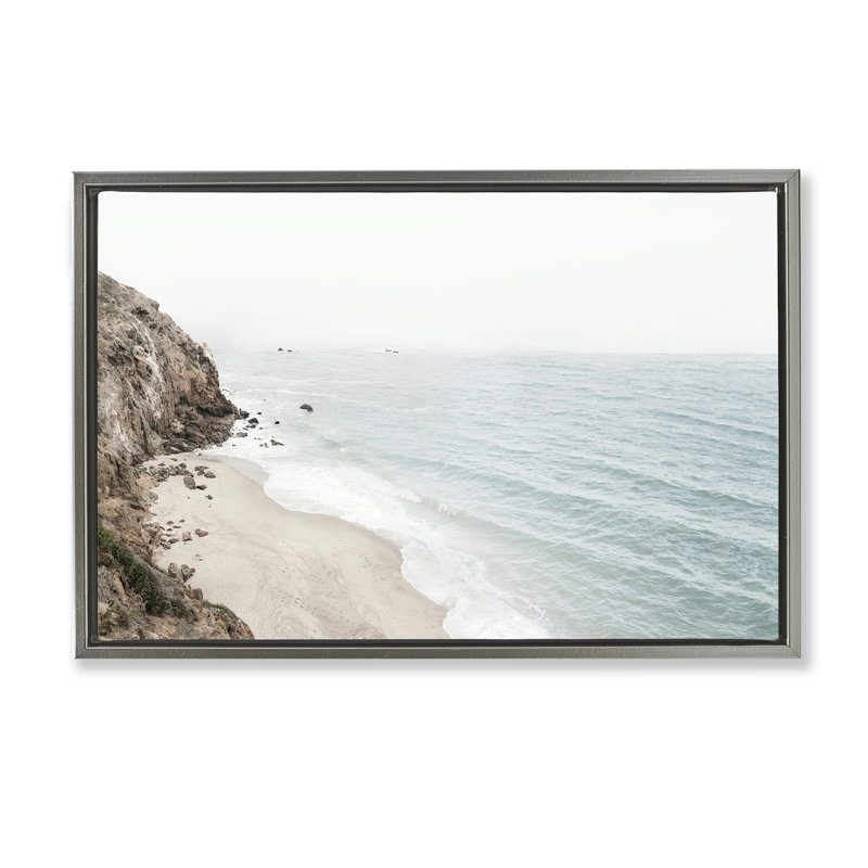 «California Coast Cliff», toile flottante encadrée dorée par Sissi et Seb, Cadre flottant gris lustré, H 17 po x l 25 po