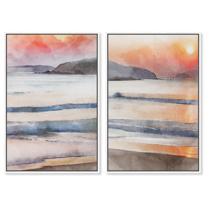 Contemporary Abstract Geometry Pair Canvas Print Modern Wall Decor Set by Art Remedy, White Frame, 20 x 30