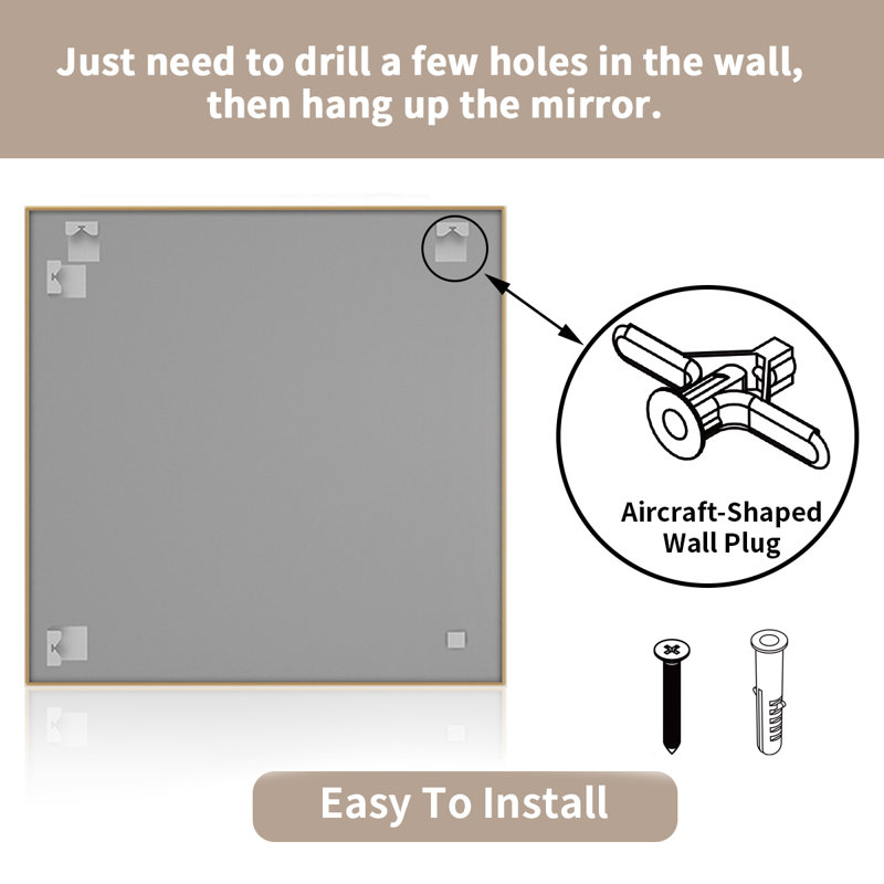 30 in. W x 30 in. H  Rectangular Framed Wall Bathroom Vanity Mirror in Brushed Gold, 30" x 30", Brushed Gold