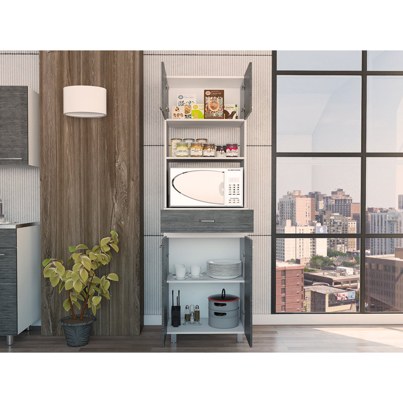 Pembrooke 2-Shelf 1-Drawer Microwave Pantry Cabinet , Gray