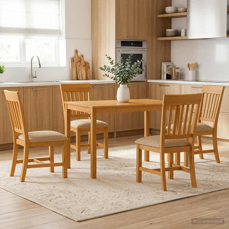 4 -Person Oak Solid Wood Dining Set, Beige, Beige, Beige, Beige