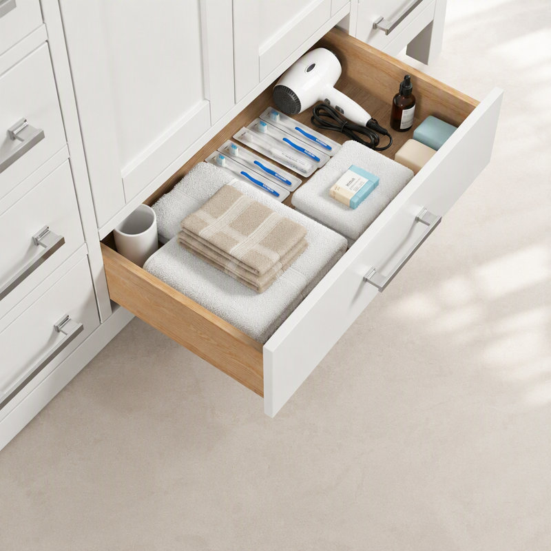 Meuble-lavabo autoportant 60 po avec lavabo simple et cadre en bois massif 60 po, Blanc