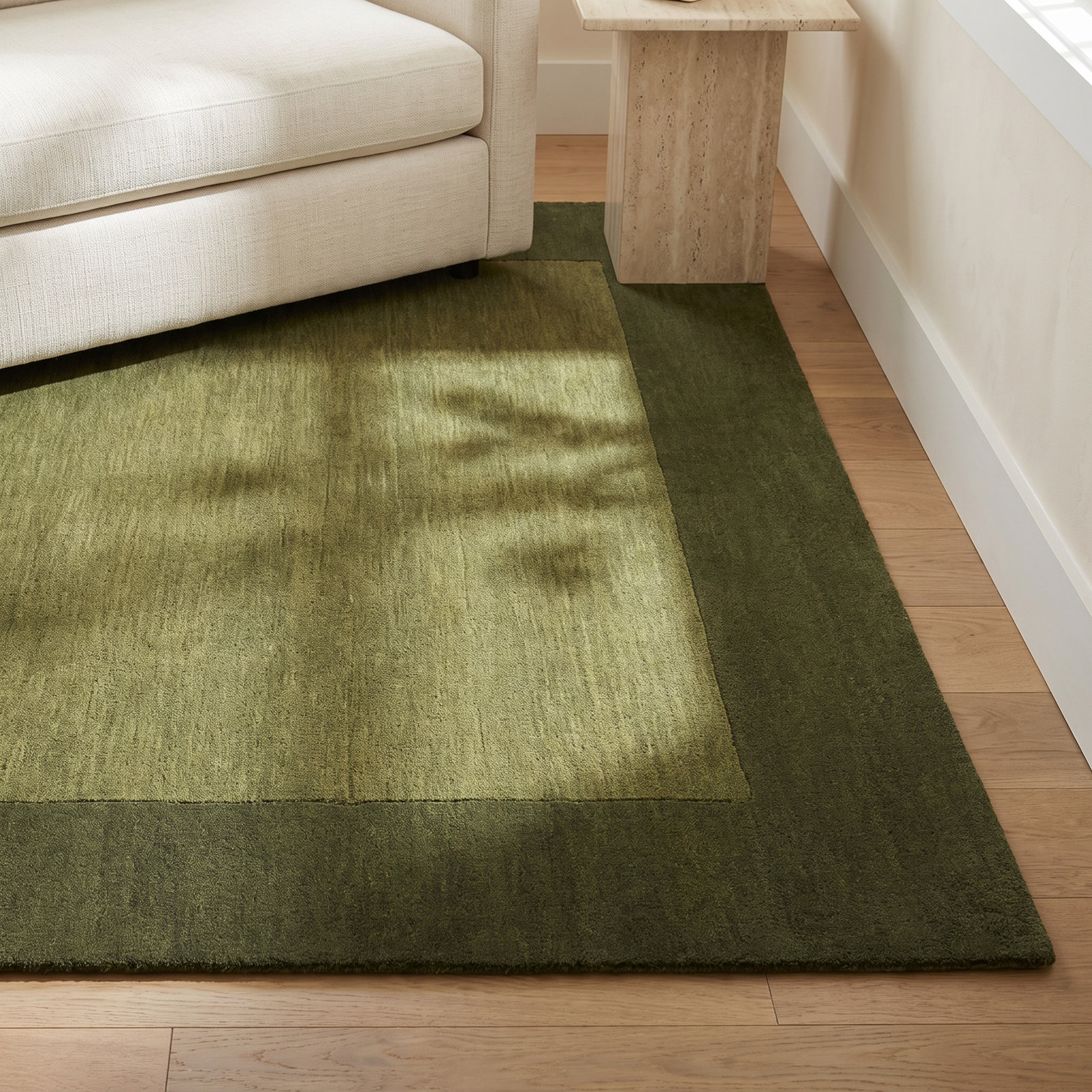 Dolma Hunter Green Hand-Loomed Wool Rug, Rectangle 7'6" x 9'6"