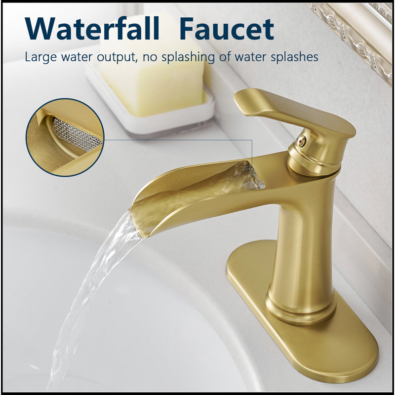 Sink Faucet With Deck Plate Waterfall Nickel Gold With Pop Up Drain And Supply Lines Bathroom Faucets For Sink 1 Hole One Handle Faucets Vanity Bath Mixer Tap