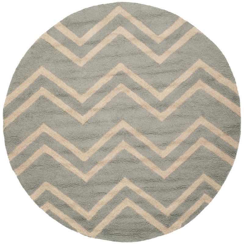 Tapis gris / beige en laine / coton / latex touffeté à la main Sanyla, Rond 6 pi