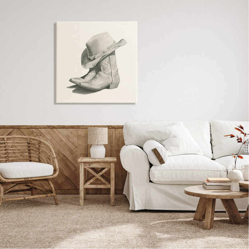 «Cowboy bottes on wood» par Grace Popp, peinture, H 30 po x l 30 po x P 1,5 po