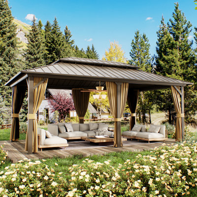 12ft x 20ft Aluminum Patio Gazebo, Outdoor Gazebo with Galvanized Steel Roof, Privacy Curtains & Mosquito Netting for Patio, Garden and Backyard