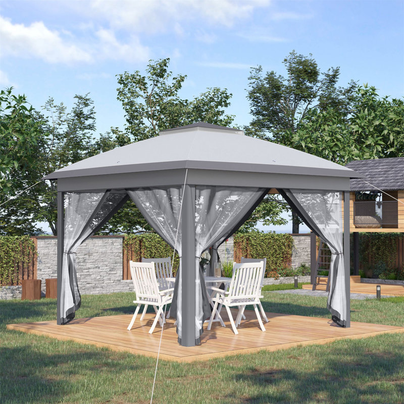 Iov Pop Up Canopy Tent with Netting and Carry Bag, Instant Gazebo Sun Shelter, Grey, 113.5" H x 130" W x 130" D
