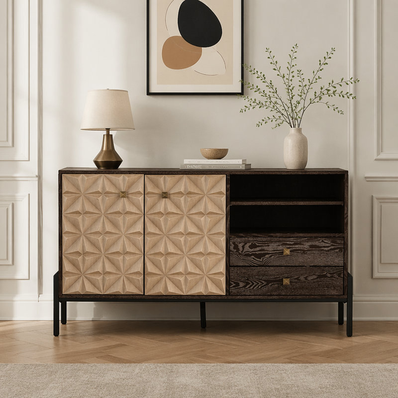 Buffet décoratif, buffet en bois avec 2 portes et 2 tiroirs pour la cuisine, la salle à manger et le salon