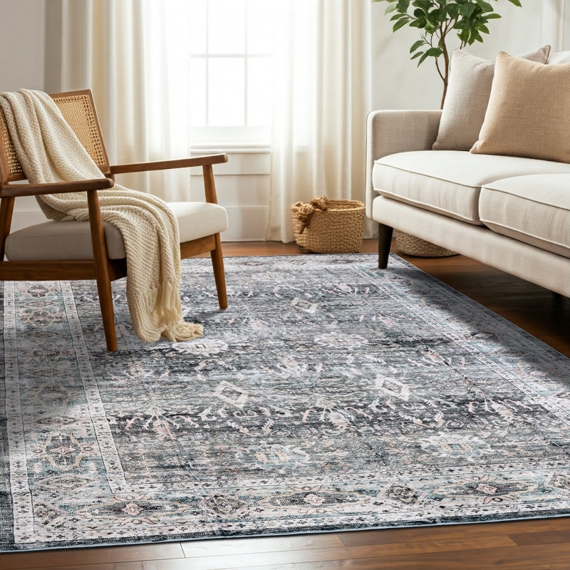 Williston Forge Grey Machine Washable Area Rug – Soft, Durable, Non-Slip, Stain Resistant, Eco-Friendly GRS Certified, Perfect for Bedroom, Living & Dining Rooms