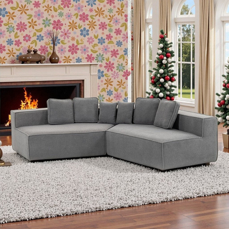 Canapé modulaire surdimensionné de 132 po, Tissu bleu / gris