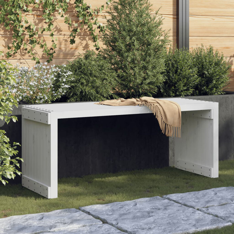 Solid Wood Pine Outdoor Bench, White