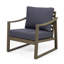 Chaise d'extérieur en bois avec coussins d'eau gris foncé et design classique