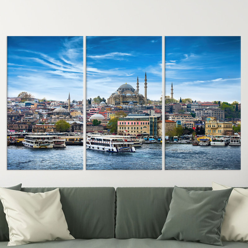 "Mosquée de Souleimaniye", impression sur toile, paysage urbain d'Italie, toile tendue 3P, H: 35,4 po x l: 70,9 po