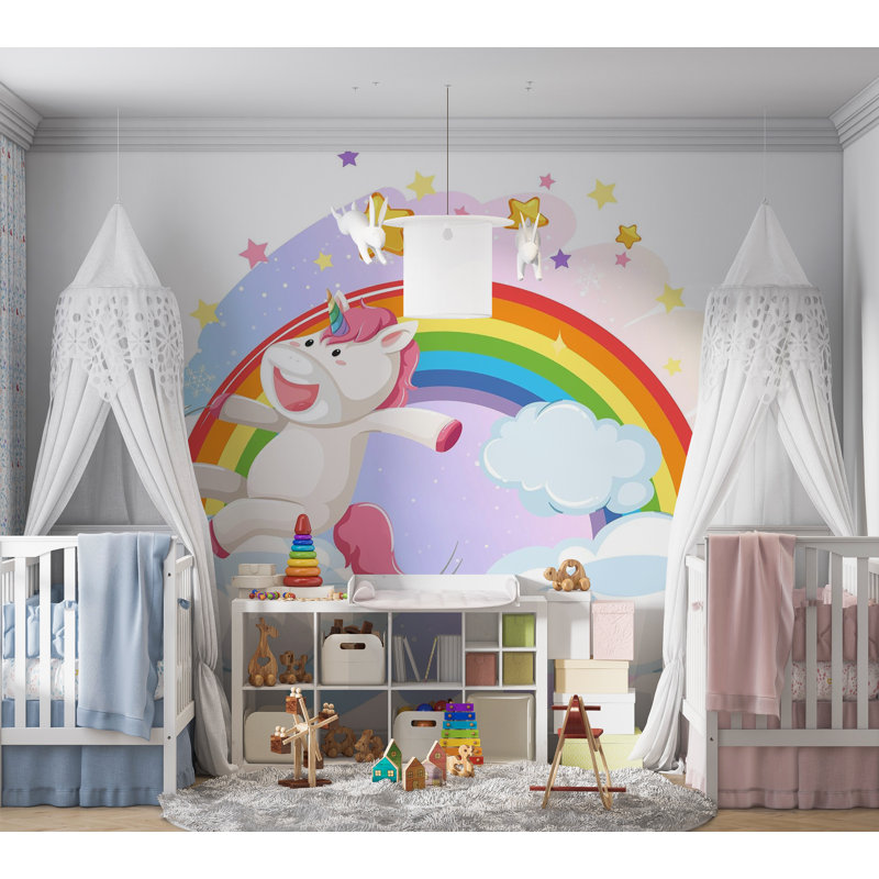 Papier peint de qualité supérieure - Ciel arc-en-ciel de licorne, L 108 po x l 150 po