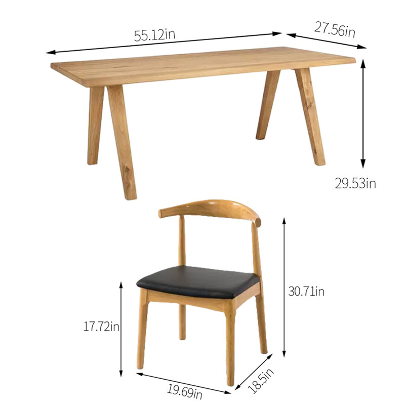 4 - Person Solid Wood Solid Wood Top Four Leg Dining Set, 29.53"H x 55.12"L x 27.56"W