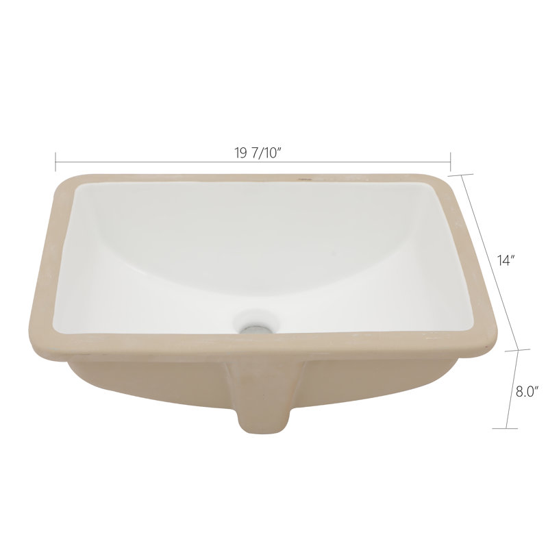 19.7" x 14" Undermount Bathroom Sink with Overflow, Rectangular Ceramic Vanity Basin for Bathroom Vanity, High-Gloss Glaze Lavatory Sink