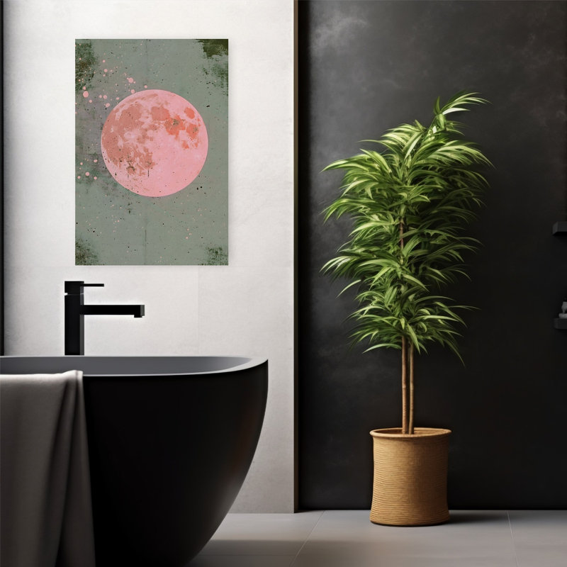 Art mural paysage abstrait abstrait lune rose, H 24 po x l 16 po