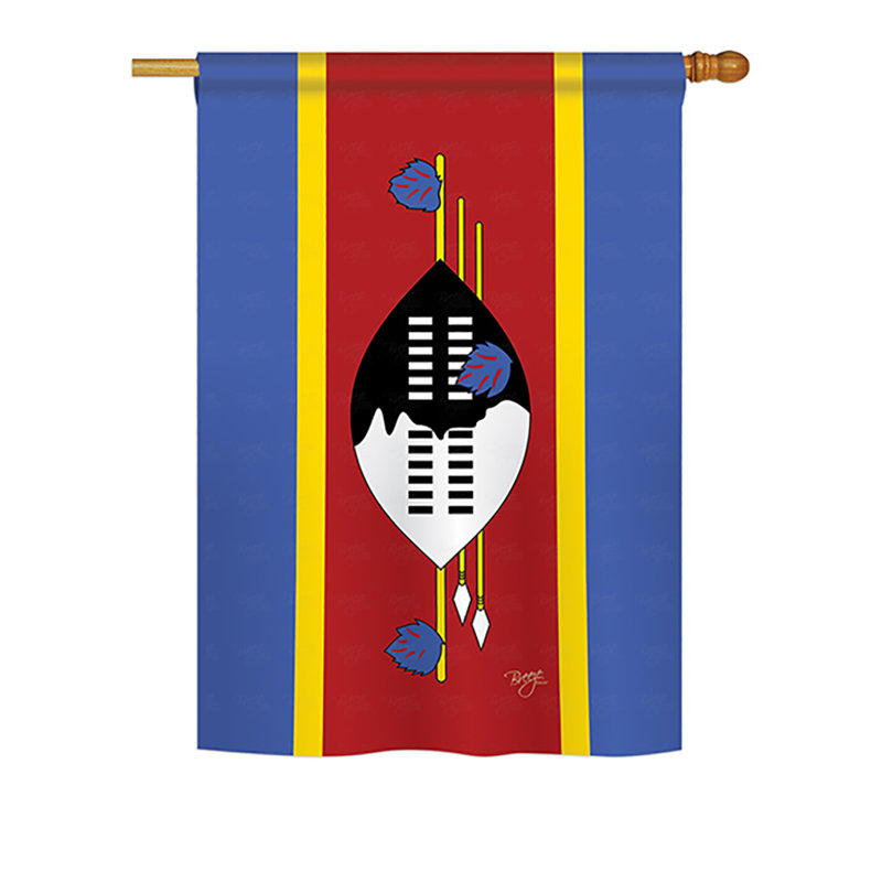 Drapeau maison en polyester 2 côtés swaziland, H 40 po x l 28 po