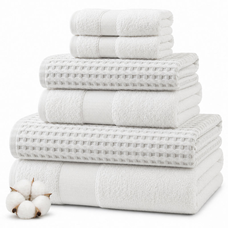 Modern Threads Drucilla 6-Piece 100% Combed Cotton Yarn Dyed Cobblestone Jacquard Towel Set, White