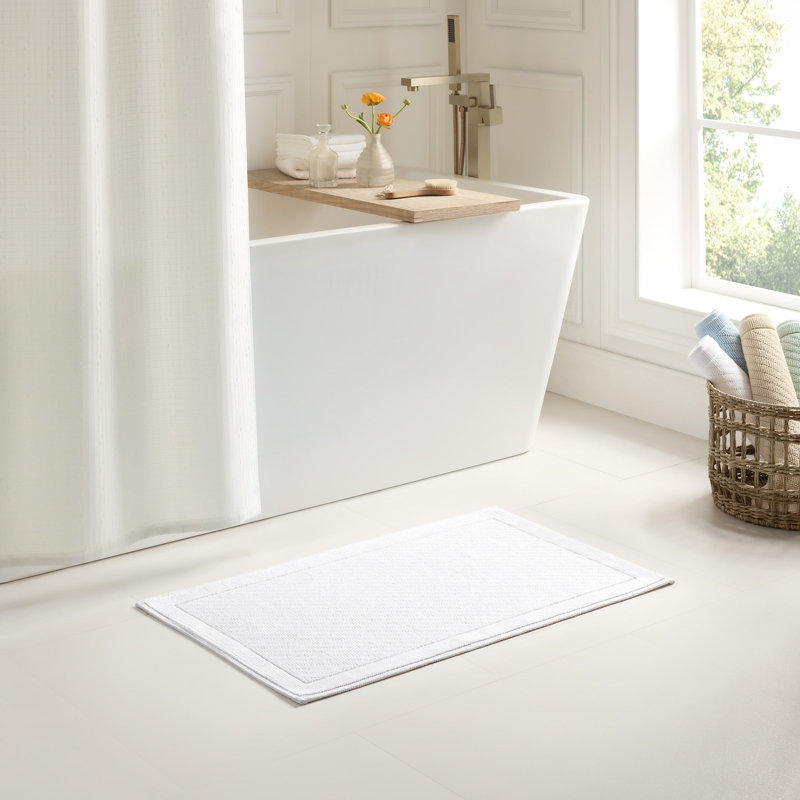 Host and Home Modern Double Weave Textured Cotton Bath Rug with Non Slip Backing, Single - 17" L x 24" W, White