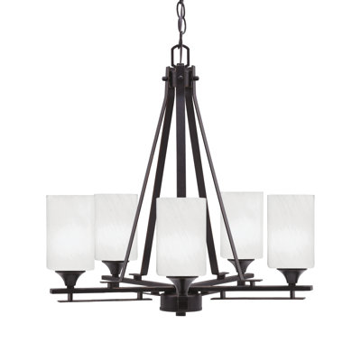Lustre 5 lumières Uptowne illustré en finition granit foncé avec verre de marbre blanc de 4 po