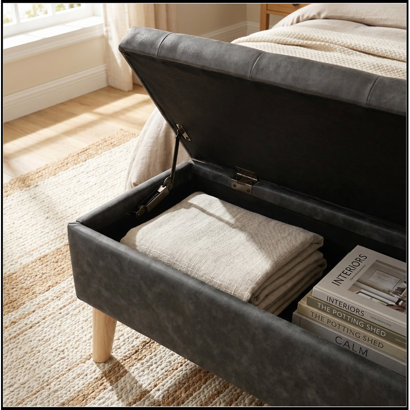 Banc rembourré avec siège capitonné et pieds robustes, Noir