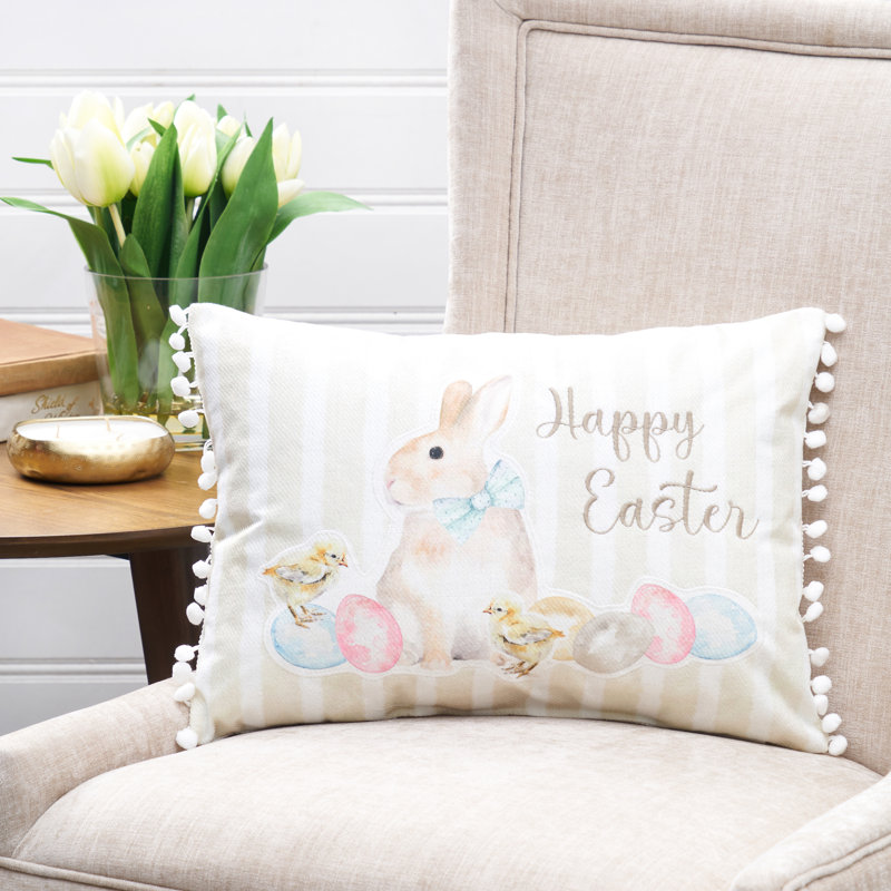 Happy Easter Yellow Stripe Pillow