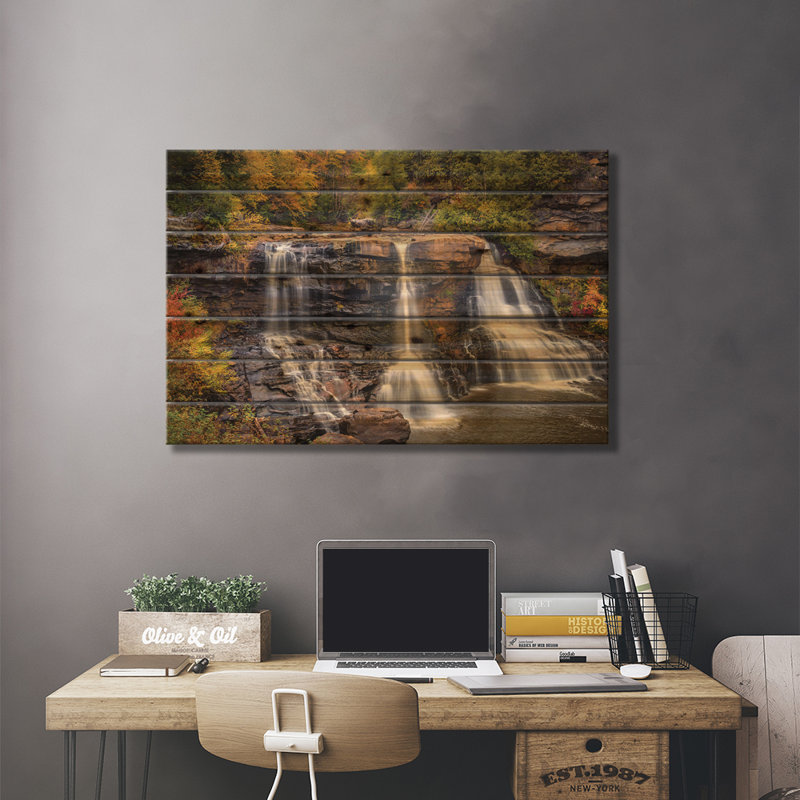 États-Unis, Virginie-Occidentale, Blackwater Falls State Park. Cascade et forêt pittoresque., H 18 po x l 26 po x P 1,5 po