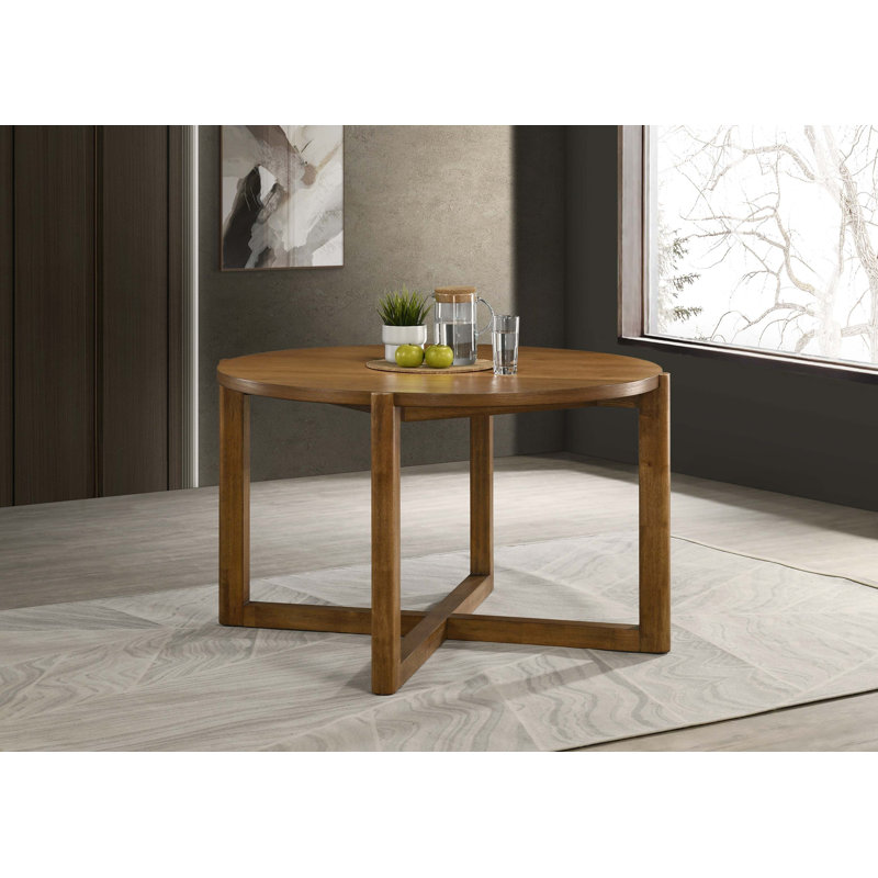 Table de salle à manger ronde de style moderne du milieu du siècle avec piètement traîneau croisé pour quatre personnes