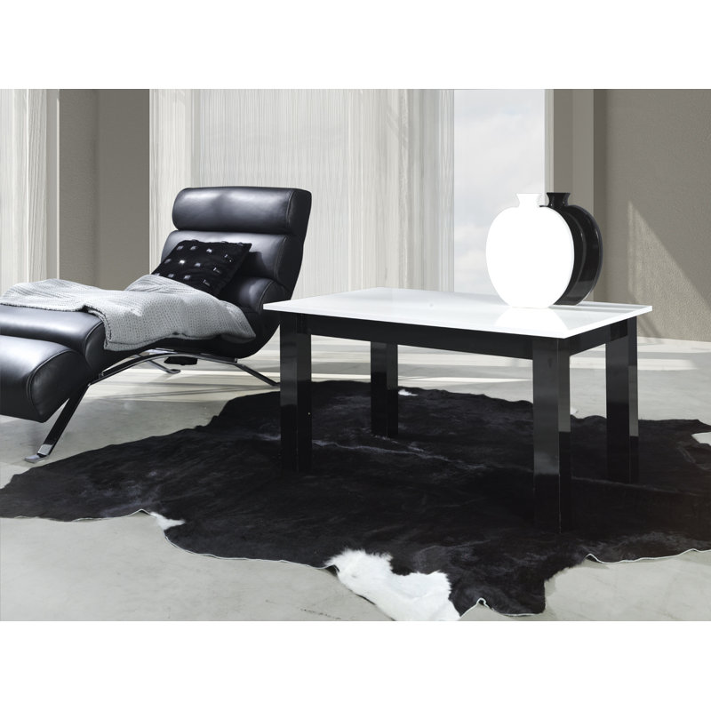 Overcash Four Leg Coffee Table, Glossy White, Glossy Black