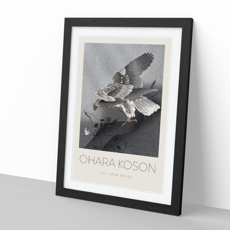 Eagle Hunting by Ohara Koson - Single Picture Frame Print, Black Framed, 48cm H x 36cm W x 2cm D
