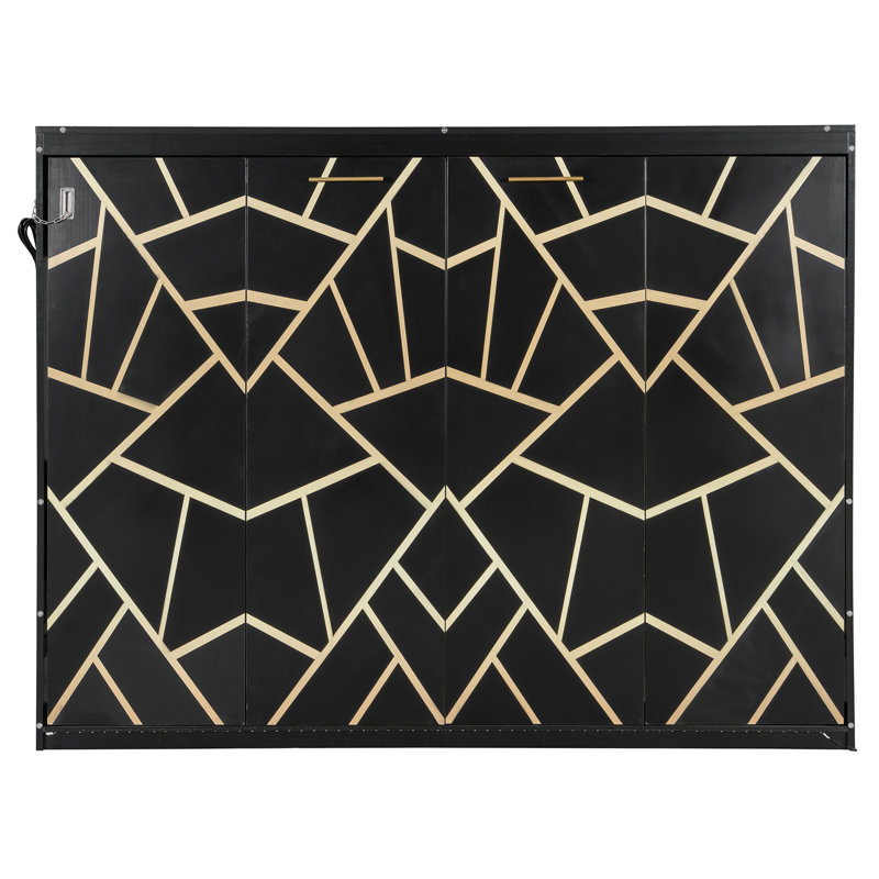 Grand lit escamotable pliant latéral de taille grand avec motif imprimé tendance, éclairage DEL sous le lit et prise USB intégrée - Design peu encombrant - noir