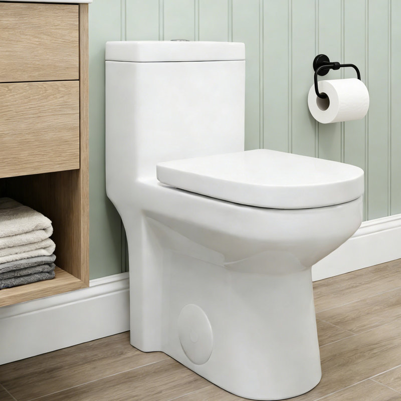 Compact One-Piece Toilet With High-Efficiency Dual Flush Round Toilet Floor Mounted (Seat Included) - 24.8x13 x 27.56