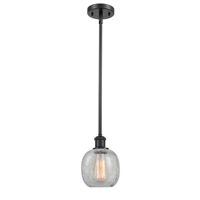 Luminaire suspendu sphérique 1 lumière Carlucci, Noir mat, Transparence craquelée, Ampoule DEL 6 watts Vinage