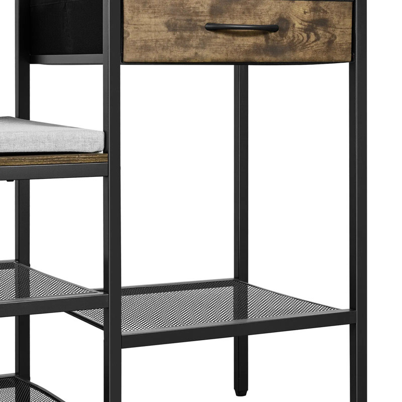 Portemanteau, portemanteau 70,9 po avec banc à chaussures et 2 tiroirs, range-chaussures autoportant 3 en 1 avec bibliothèque et tablette grillagée, porte-manteau d'entrée en acier pour l'entrée, la chambre à coucher et le placard